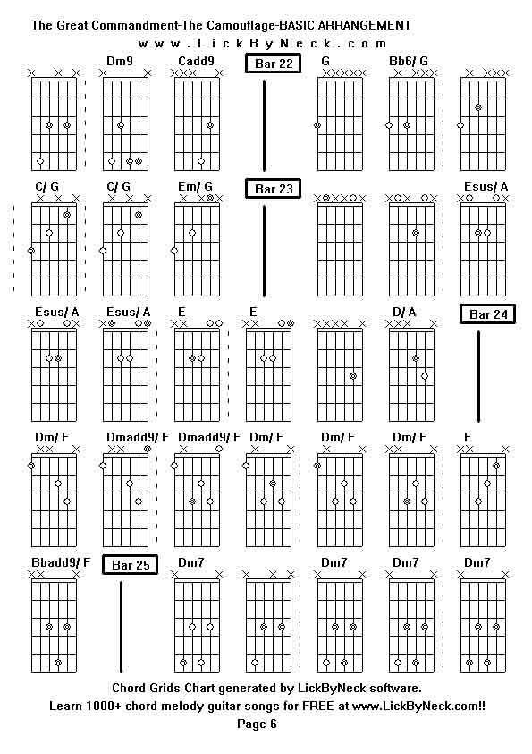 Chord Grids Chart of chord melody fingerstyle guitar song-The Great Commandment-The Camouflage-BASIC ARRANGEMENT,generated by LickByNeck software.